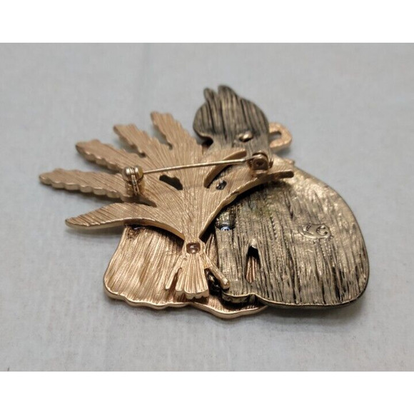 Kenneth Cole Signed Gold Tone Fall Pumpkin Cat Blue Gem Bowtie Brooch 2.5" x 2" - Picture 3 of 4